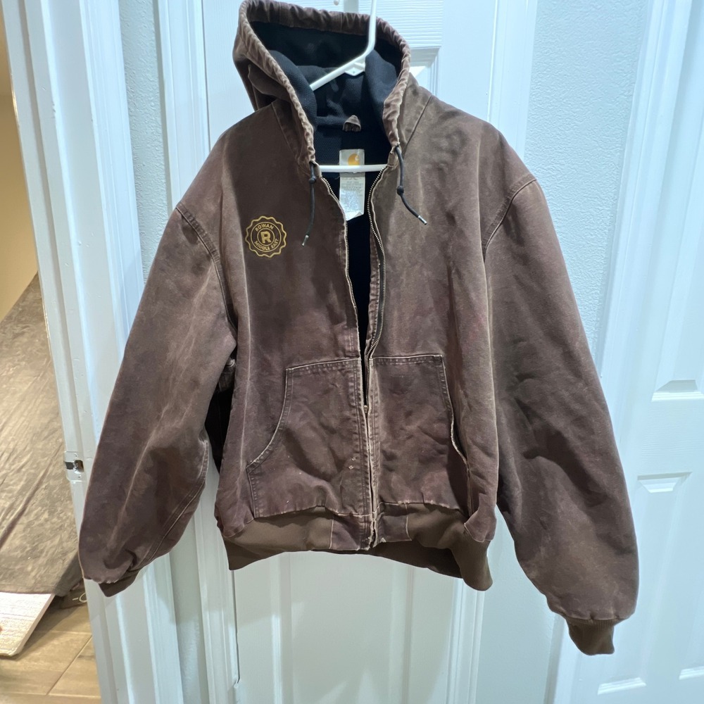Carhartt Men Brown Duck Canvas Active Jacket Vintage Distressed Workwear J131